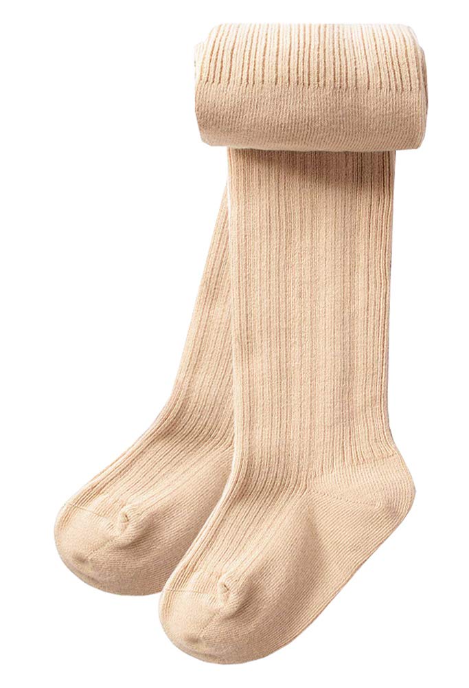 CHUNG Toddlers Little Girls Autumn Winter Cotton Footed Tights Stretchy Soft Leggings Stockings,7-8 Years,Beige - Image 1